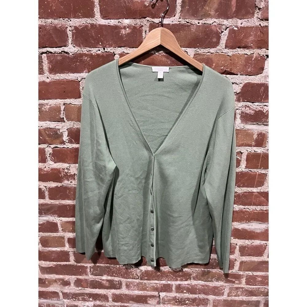 Charter Club Womens Green Button Up Cardigan Sweater Plus Size 1X